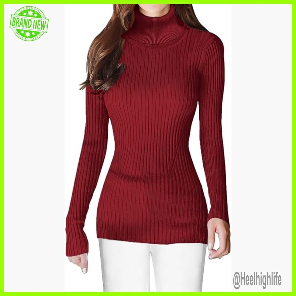 Fitted Turtleneck Sweater Ribbed Knit Slim Fit Pullover Long Sleeve